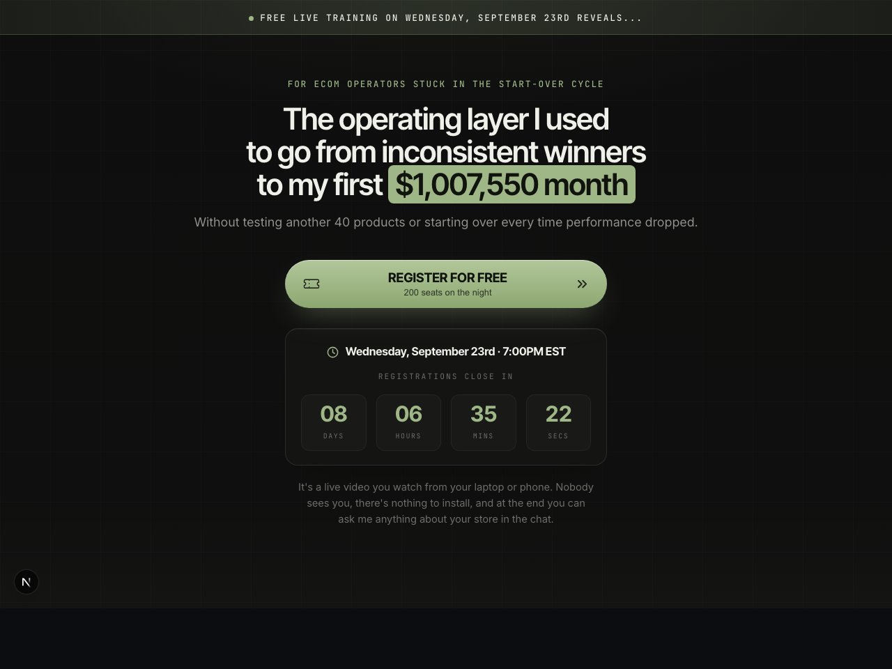 Registration page preview
